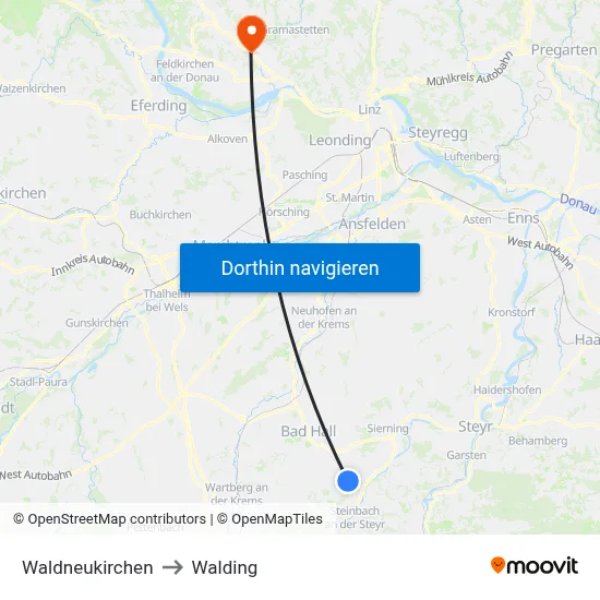Waldneukirchen to Walding map
