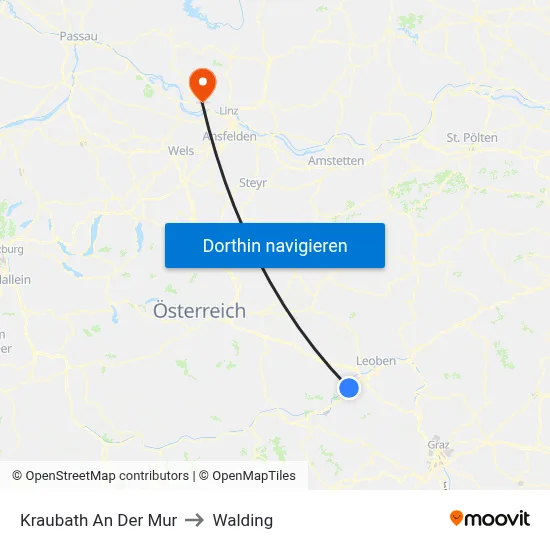 Kraubath An Der Mur to Walding map