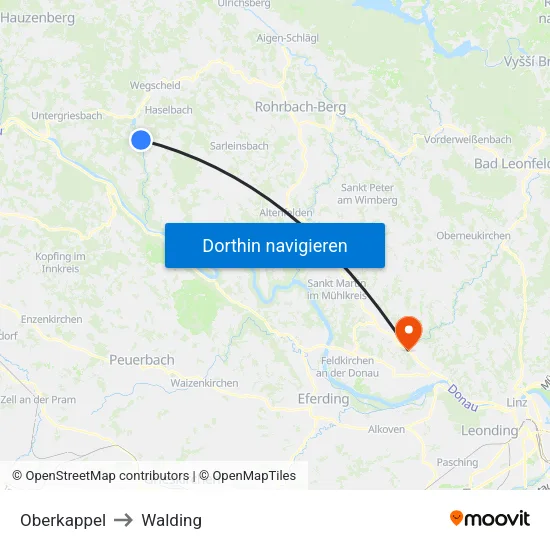 Oberkappel to Walding map