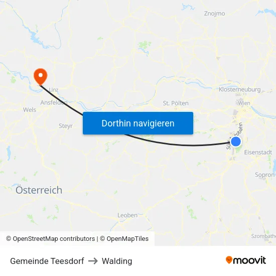 Gemeinde Teesdorf to Walding map