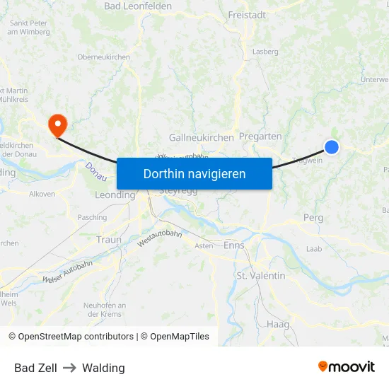 Bad Zell to Walding map