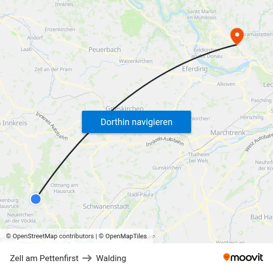 Zell am Pettenfirst to Walding map