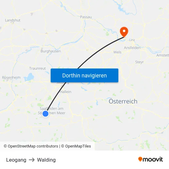 Leogang to Walding map