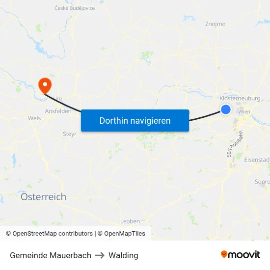 Gemeinde Mauerbach to Walding map