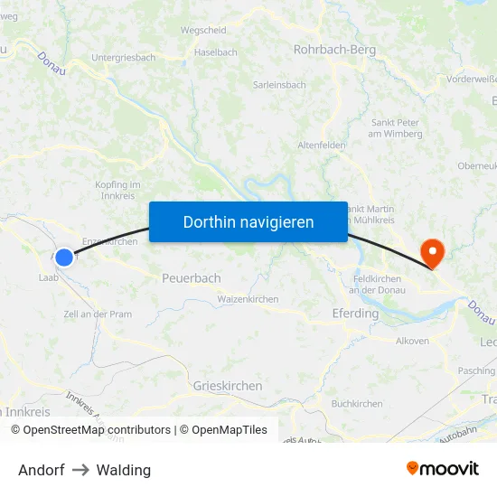 Andorf to Walding map
