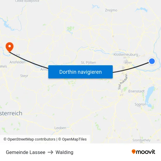 Gemeinde Lassee to Walding map