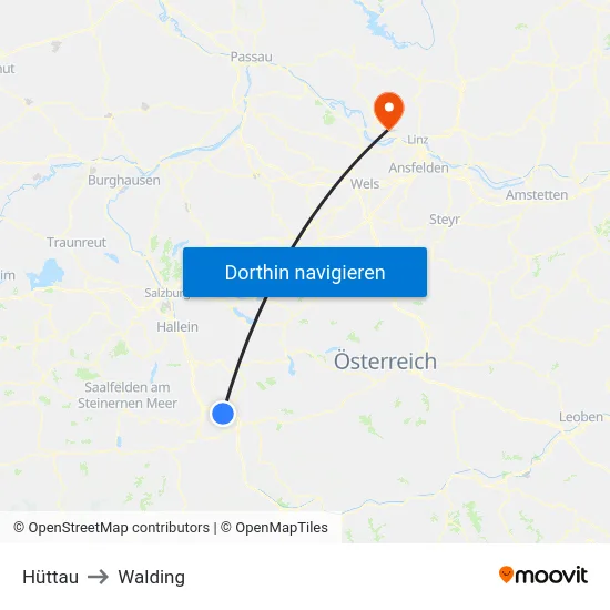Hüttau to Walding map