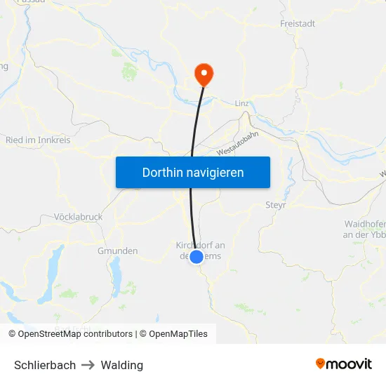 Schlierbach to Walding map