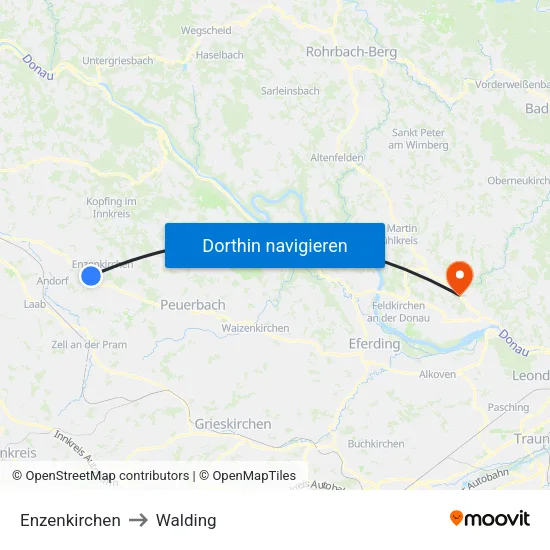 Enzenkirchen to Walding map