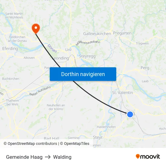 Gemeinde Haag to Walding map
