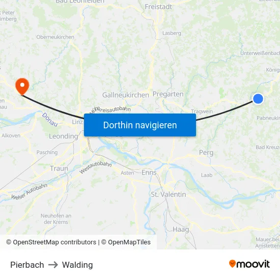 Pierbach to Walding map