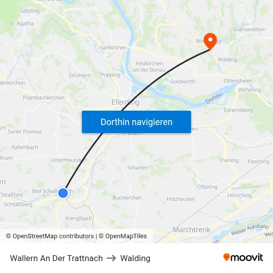 Wallern An Der Trattnach to Walding map