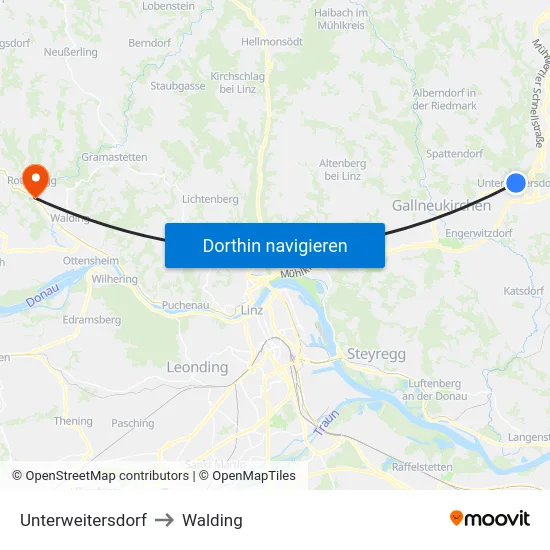 Unterweitersdorf to Walding map