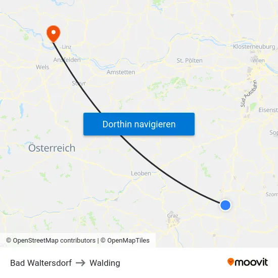 Bad Waltersdorf to Walding map