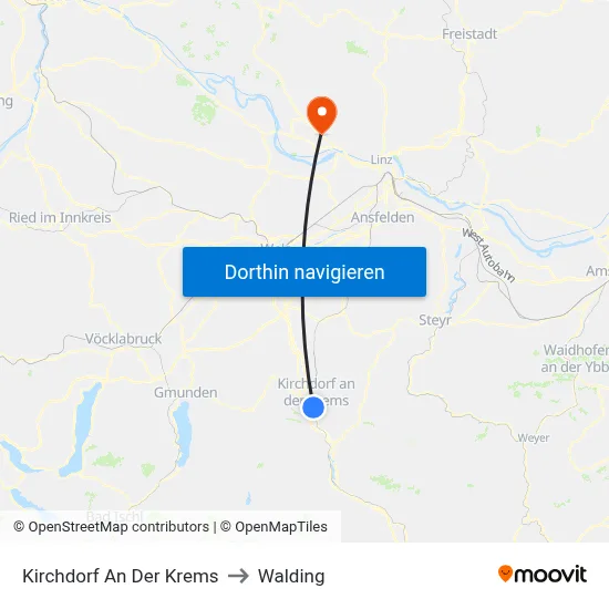 Kirchdorf An Der Krems to Walding map