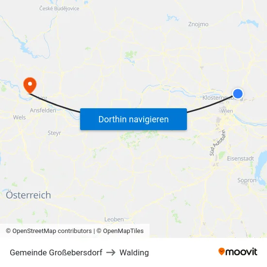 Gemeinde Großebersdorf to Walding map