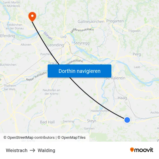Weistrach to Walding map