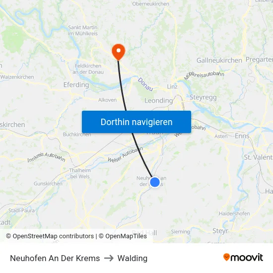 Neuhofen An Der Krems to Walding map