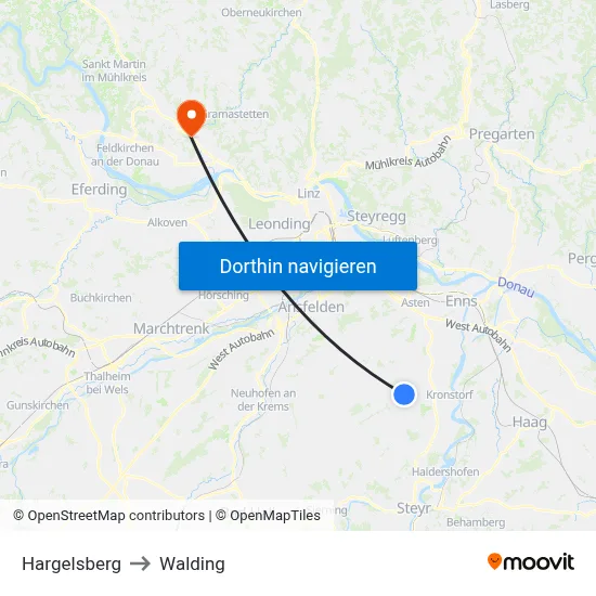 Hargelsberg to Walding map