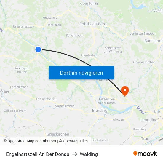 Engelhartszell An Der Donau to Walding map