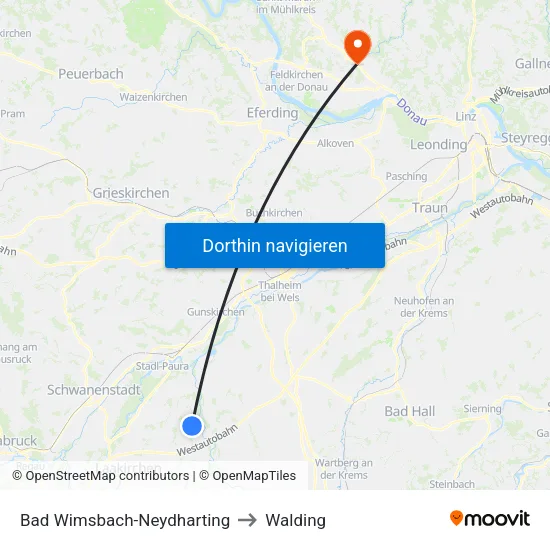 Bad Wimsbach-Neydharting to Walding map