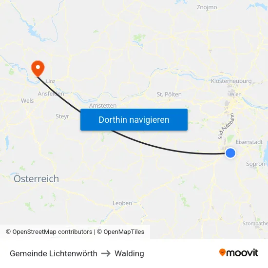 Gemeinde Lichtenwörth to Walding map