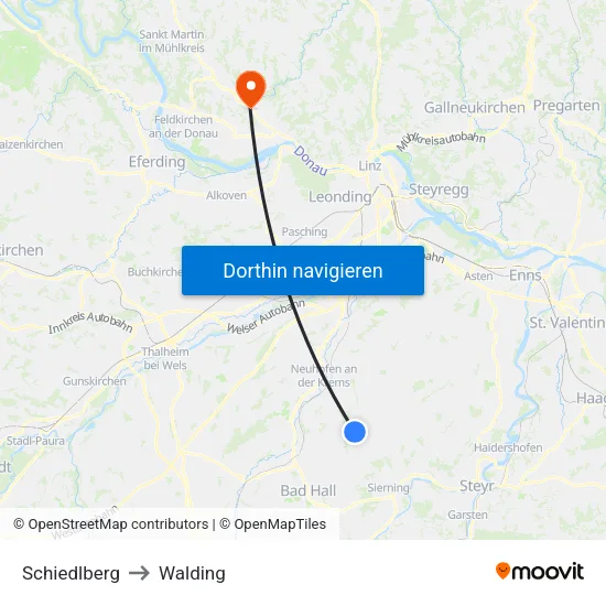 Schiedlberg to Walding map