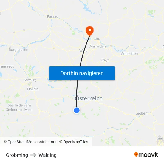 Gröbming to Walding map