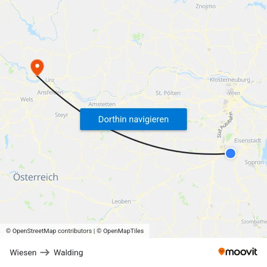 Wiesen to Walding map