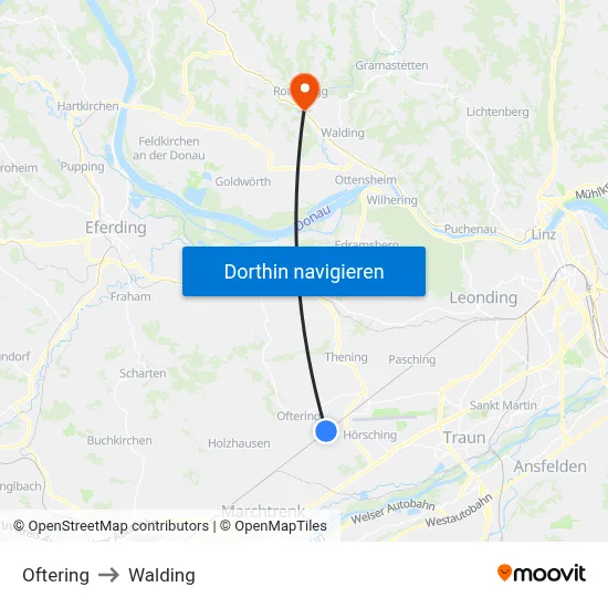 Oftering to Walding map