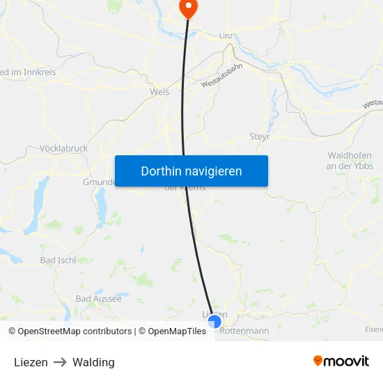 Liezen to Walding map