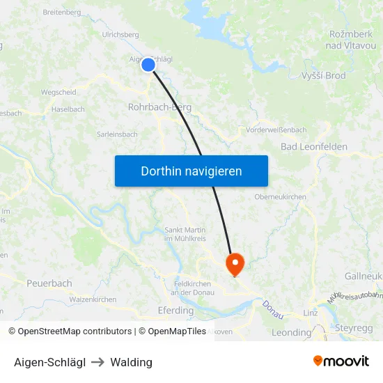 Aigen-Schlägl to Walding map