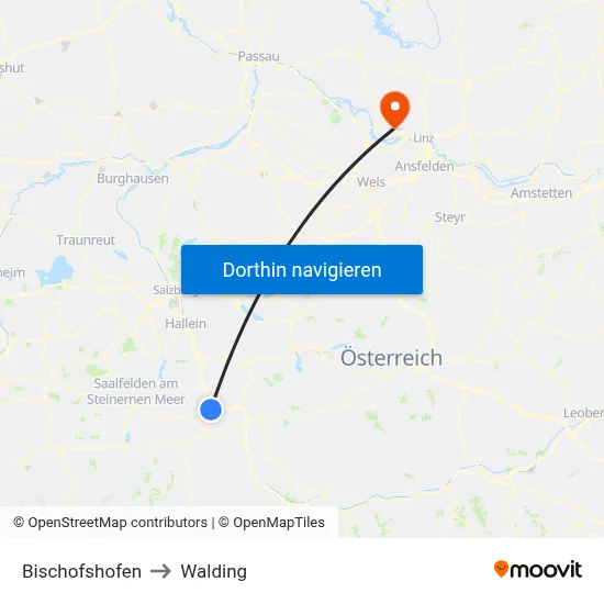 Bischofshofen to Walding map