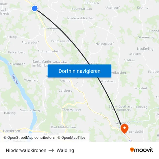 Niederwaldkirchen to Walding map