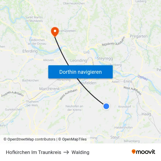 Hofkirchen Im Traunkreis to Walding map