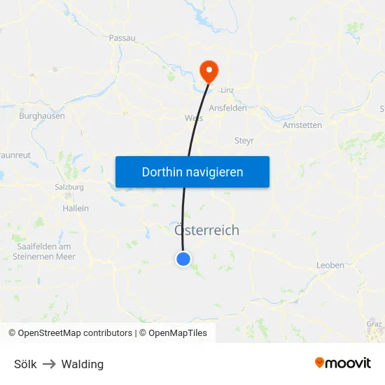 Sölk to Walding map