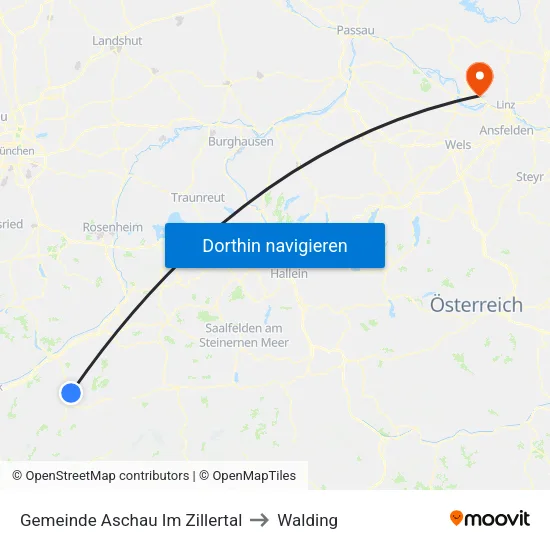 Gemeinde Aschau Im Zillertal to Walding map