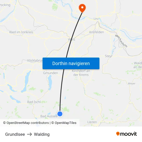 Grundlsee to Walding map