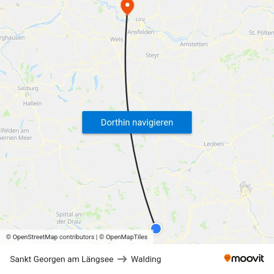 Sankt Georgen am Längsee to Walding map