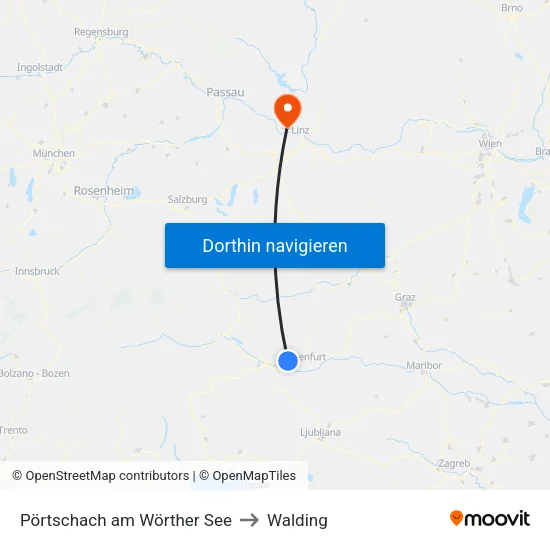 Pörtschach am Wörther See to Walding map