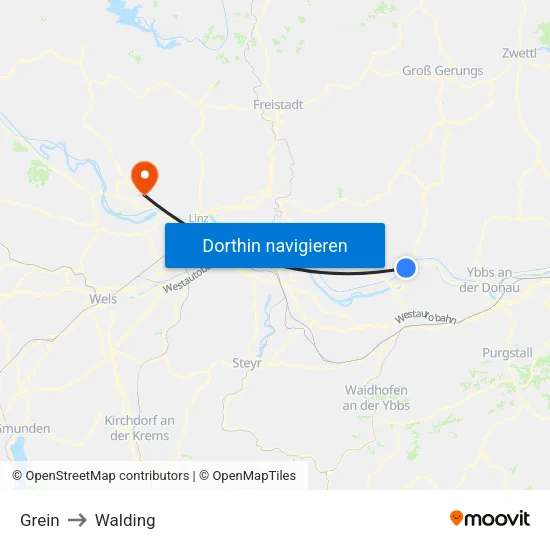 Grein to Walding map