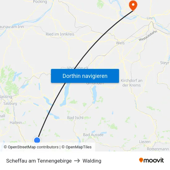 Scheffau am Tennengebirge to Walding map