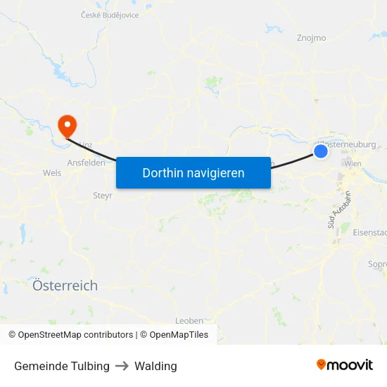 Gemeinde Tulbing to Walding map