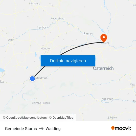 Gemeinde Stams to Walding map