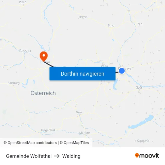 Gemeinde Wolfsthal to Walding map