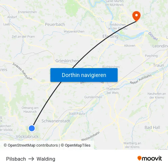 Pilsbach to Walding map