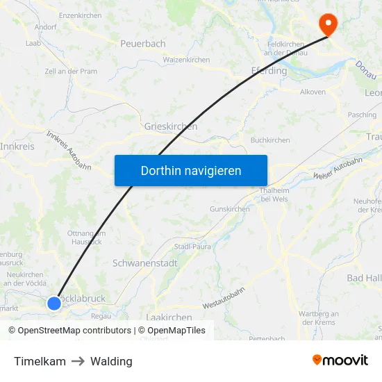 Timelkam to Walding map