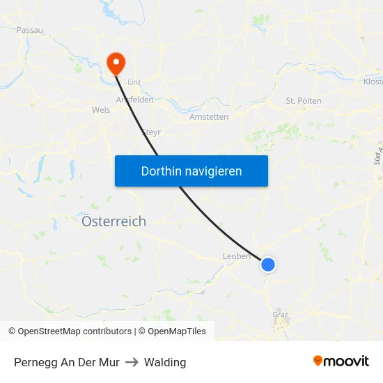 Pernegg An Der Mur to Walding map
