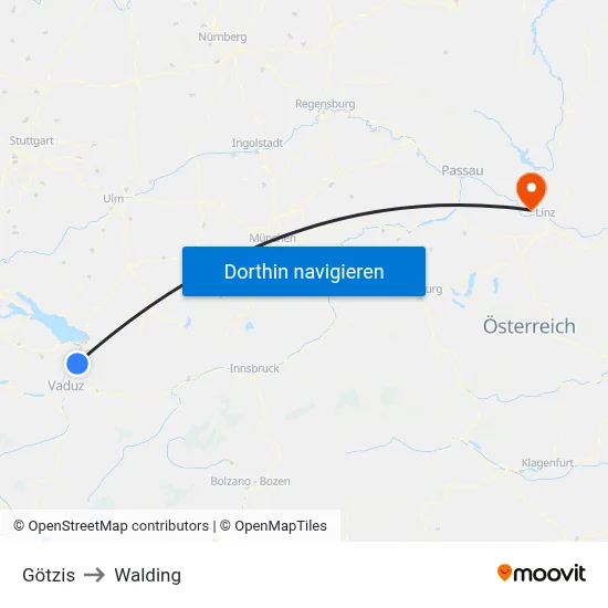 Götzis to Walding map