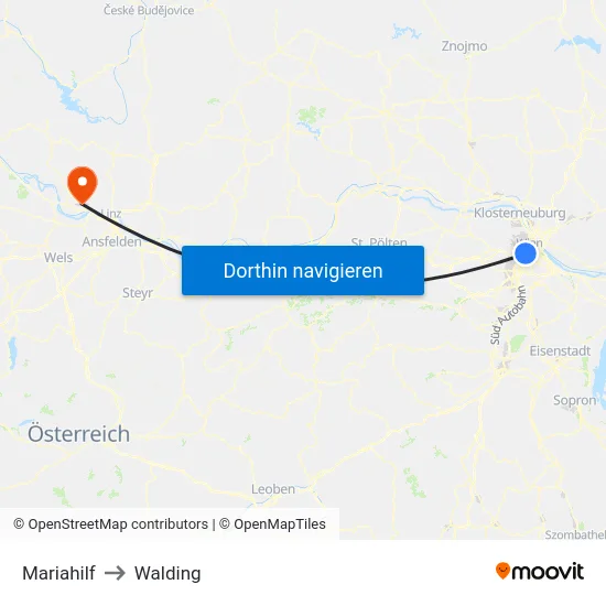 Mariahilf to Walding map
